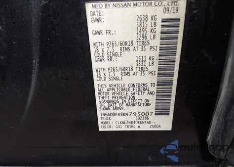 2019 Nissan Frontier Sv z USA, uszkodzony, nr VIN 1N6AD0EV8KN795007